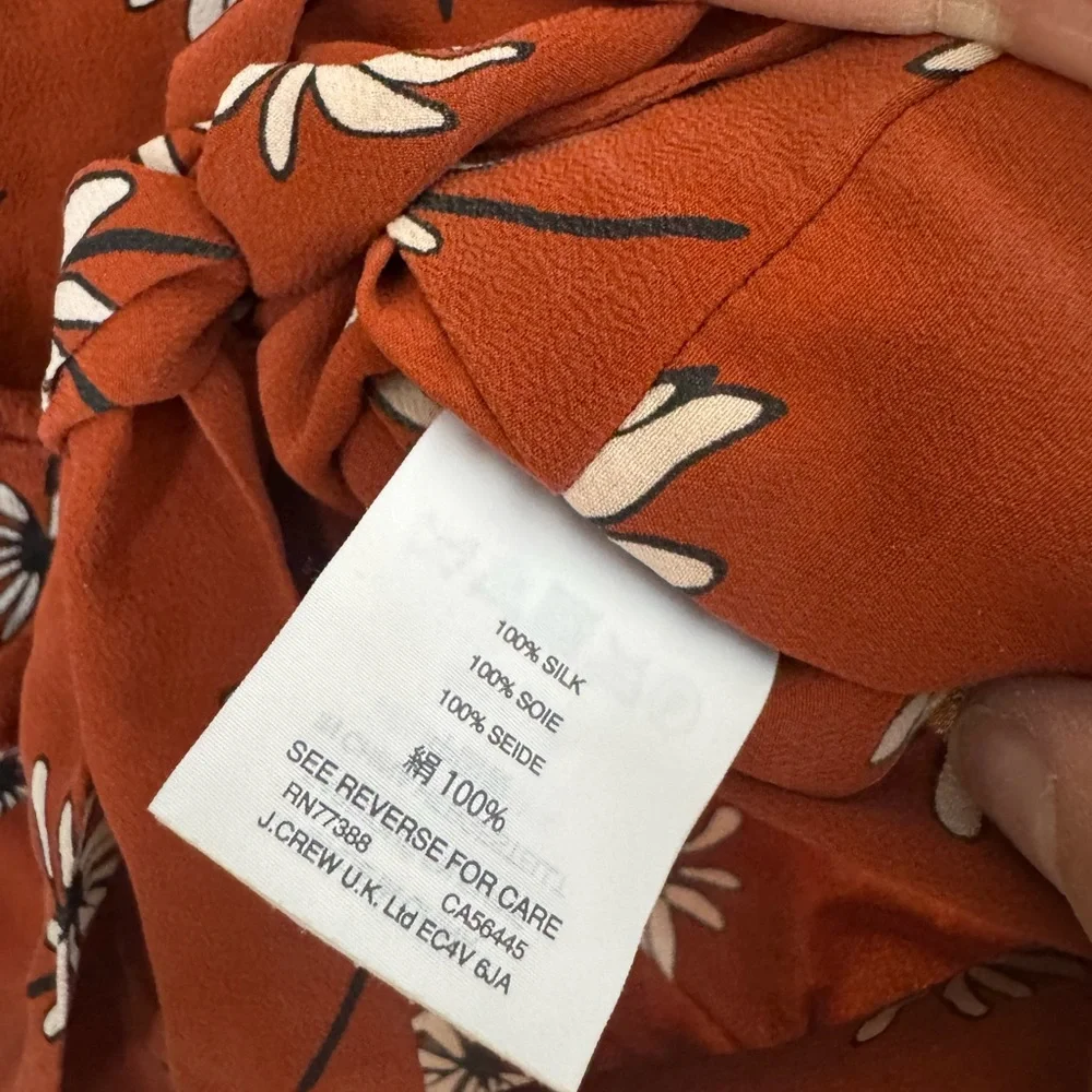 Madewell Silk Tie Front Wrap Blouse Top Medium Rust Orange Floral 3/4 Sleeve - Picture 7 of 7